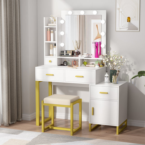Everly Quinn Vanity Set with Lighted Mirror & Reviews Wayfair Canada